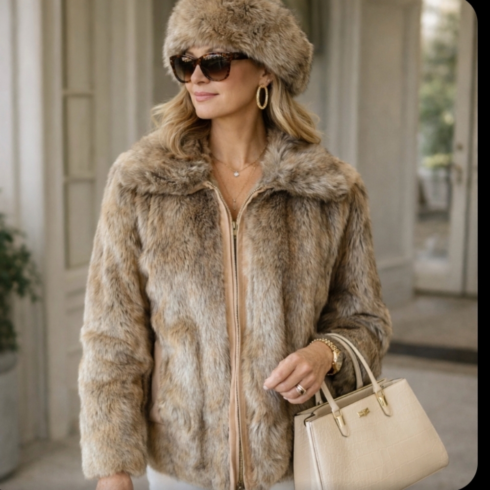 Vtg Plush Faux Fur Glam Luxe Goose Down Jacket  Hansa Branta Stearns USA Sz M